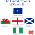 The title 'The United Colours of Orient II', above 5 national flags in a cross formation representing 5 members of the 2005 Leyton Orient squad.